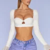 Oh Polly Women'S Clothing Sale - $65 And Under | Women'S Clothing Sale - $40 And Under^Long Sleeve Ruched Crop Top in Ivory