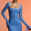 Oh Polly Women'S Clothing Sale - $65 And Under | Women'S Clothing Sale - $40 And Under^Long Sleeve Ruched Mini Dress in Blue