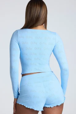 Oh Polly Women'S Clothing Sale - $65 And Under | Women'S Clothing Sale - $40 And Under^Long Sleeve Scoop Neck Pointelle Crop Top in Baby Blue BabyBlue