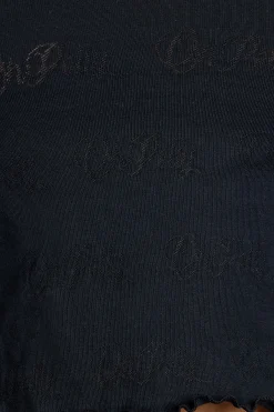 Oh Polly Women'S Clothing Sale - $65 And Under | Women'S Clothing Sale - $40 And Under^Long Sleeve Scoop Neck Pointelle Crop Top in Black