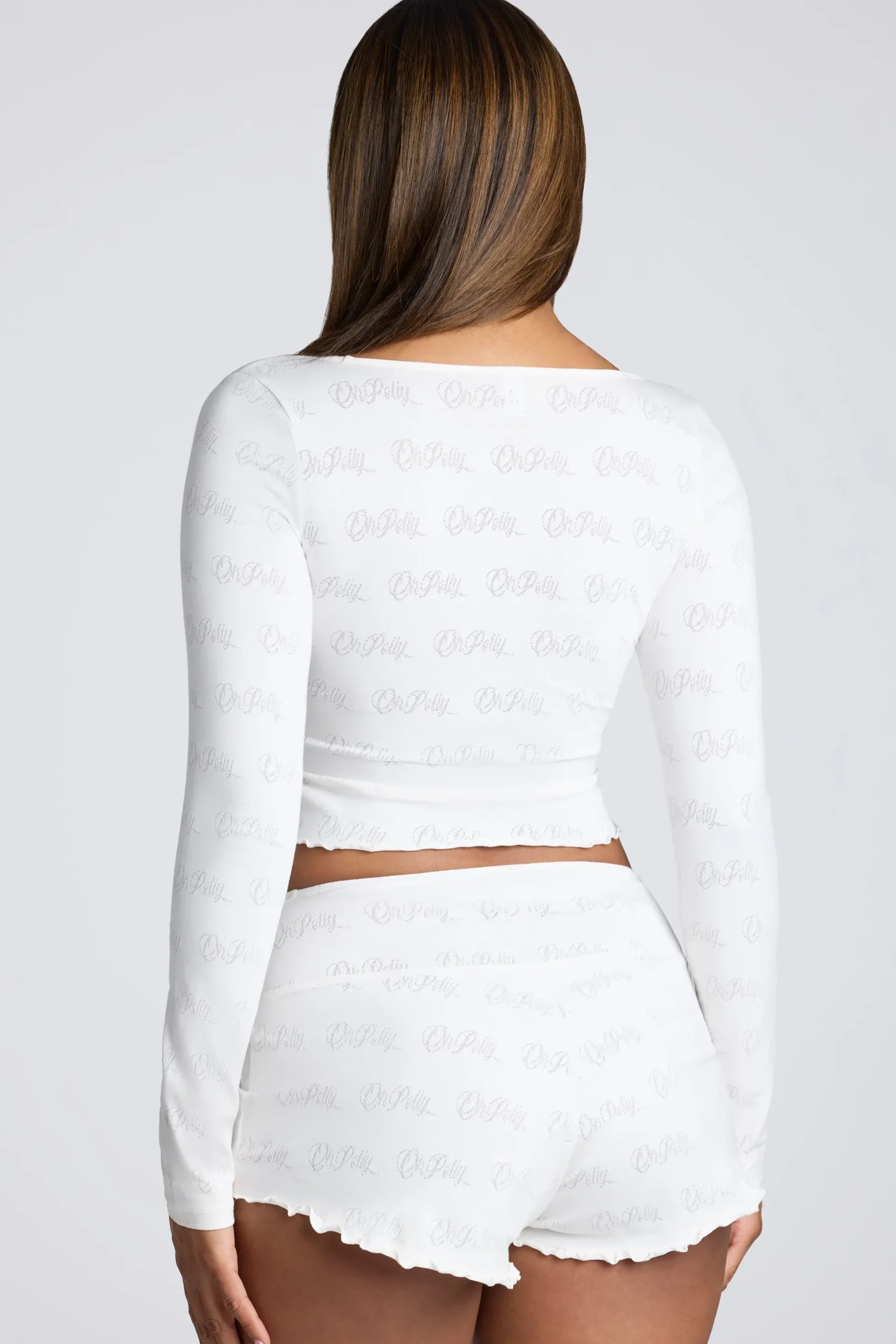 Oh Polly Women'S Clothing Sale - $65 And Under | Women'S Clothing Sale - $40 And Under^Long Sleeve Scoop Neck Pointelle Crop Top in White
