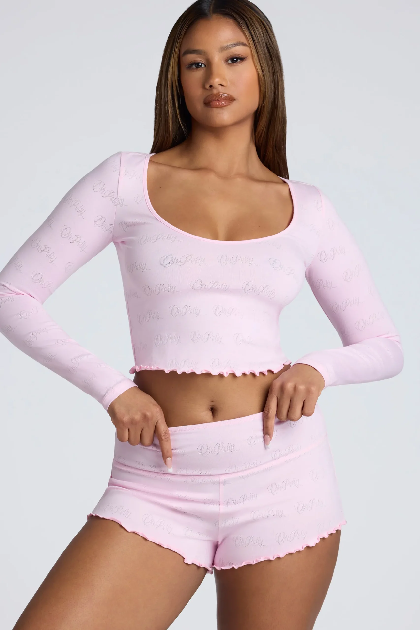 Oh Polly Women'S Clothing Sale - $65 And Under | Women'S Clothing Sale - $40 And Under^Long Sleeve Scoop Neck Pointelle Crop Top in Baby Pink BabyPink