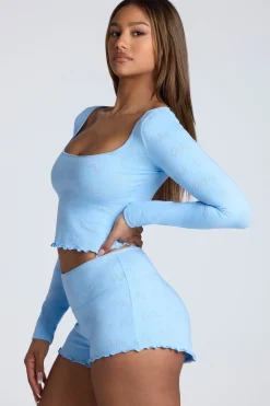 Oh Polly Women'S Clothing Sale - $65 And Under | Women'S Clothing Sale - $40 And Under^Long Sleeve Scoop Neck Pointelle Crop Top in Baby Blue BabyBlue