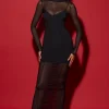 Oh Polly Mesh Dresses^Long Sleeve Sheer Layered Maxi Dress in Black