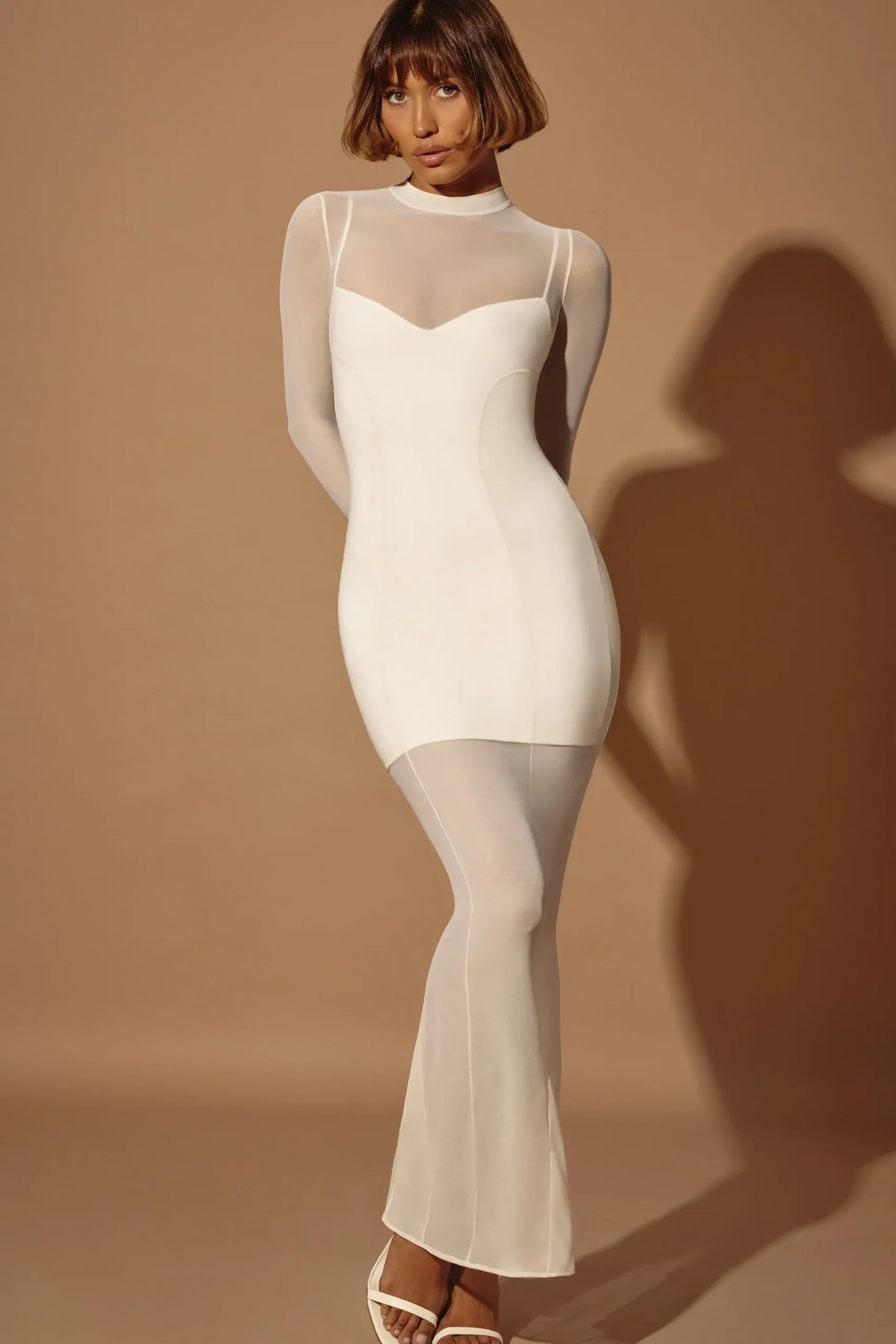 Oh Polly Women'S Clothing Sale - $65 And Under | Women'S Clothing Sale - $40 And Under^Long Sleeve Sheer Layered Maxi Dress in Ivory