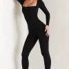 Oh Polly Jumpsuits & Unitards^Long Sleeve Square Neck Jumpsuit in Black