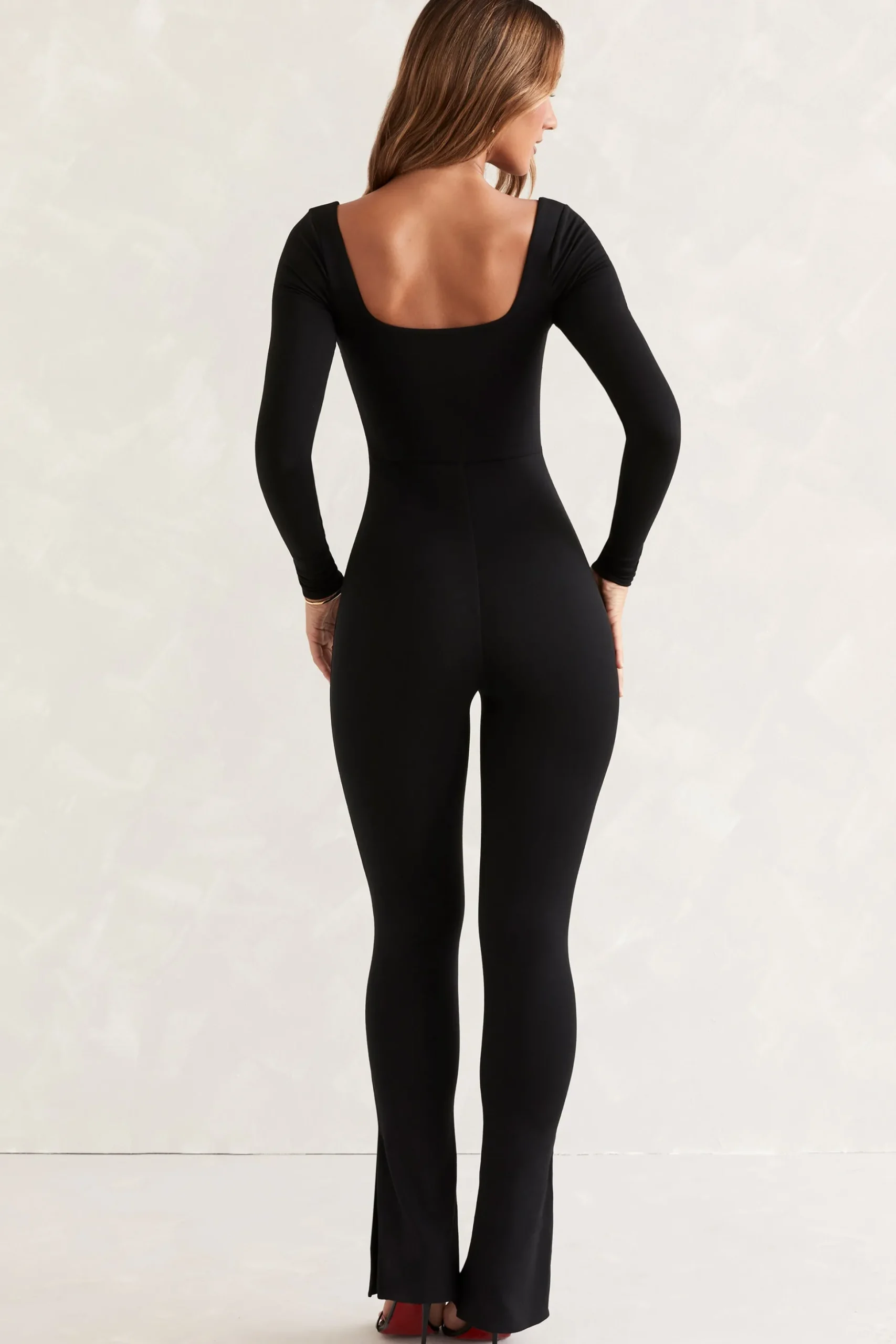 Oh Polly Jumpsuits & Unitards^Long Sleeve Square Neck Jumpsuit in Black
