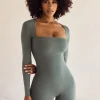 Oh Polly Lounge & Intimates | Jumpsuits & Unitards^Long Sleeve Square Neck Unitard in Green