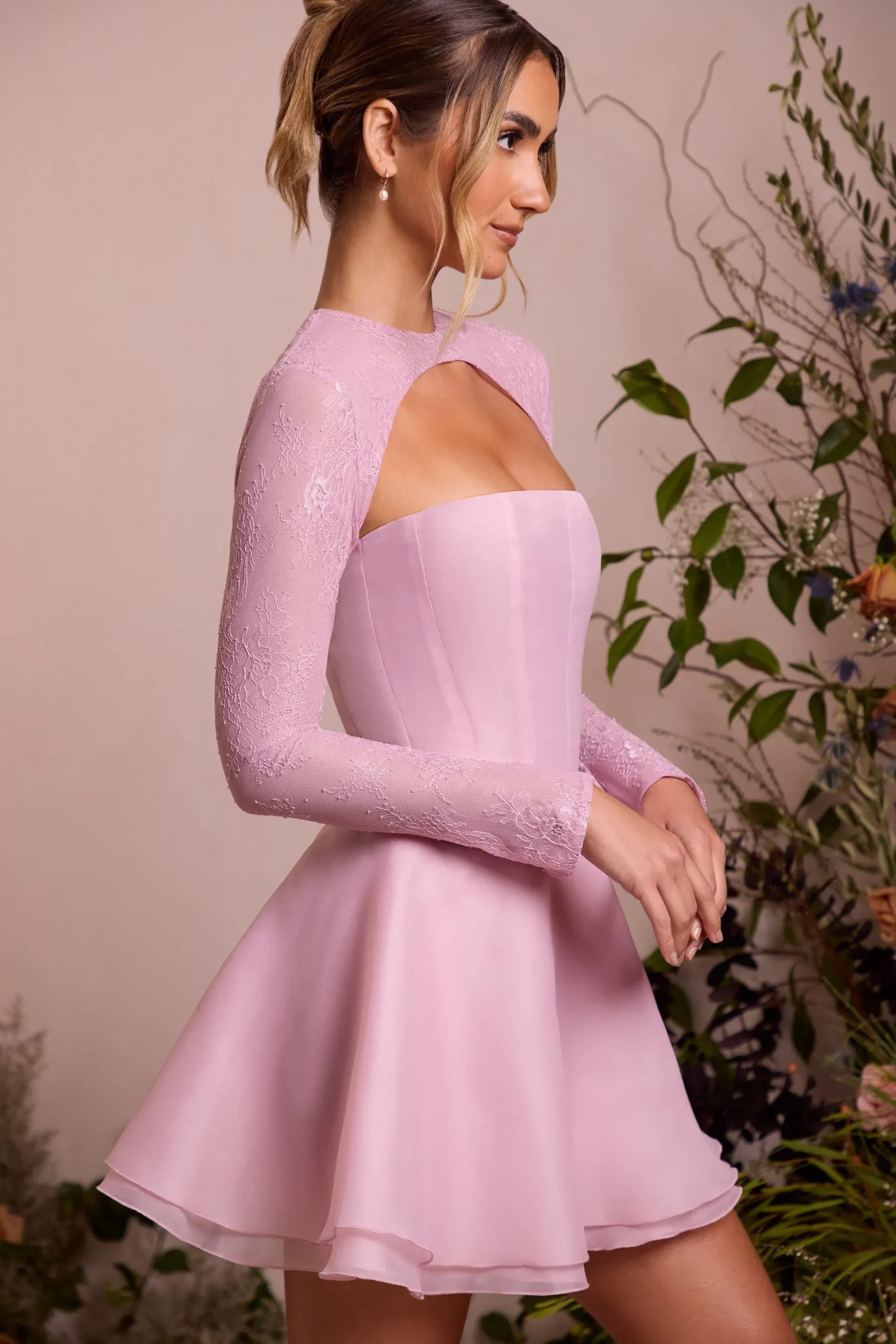 Oh Polly Party Dresses | Birthday^Long Sleeve Tulle Skirt Mini Dress in Dusty Pink DustyPink