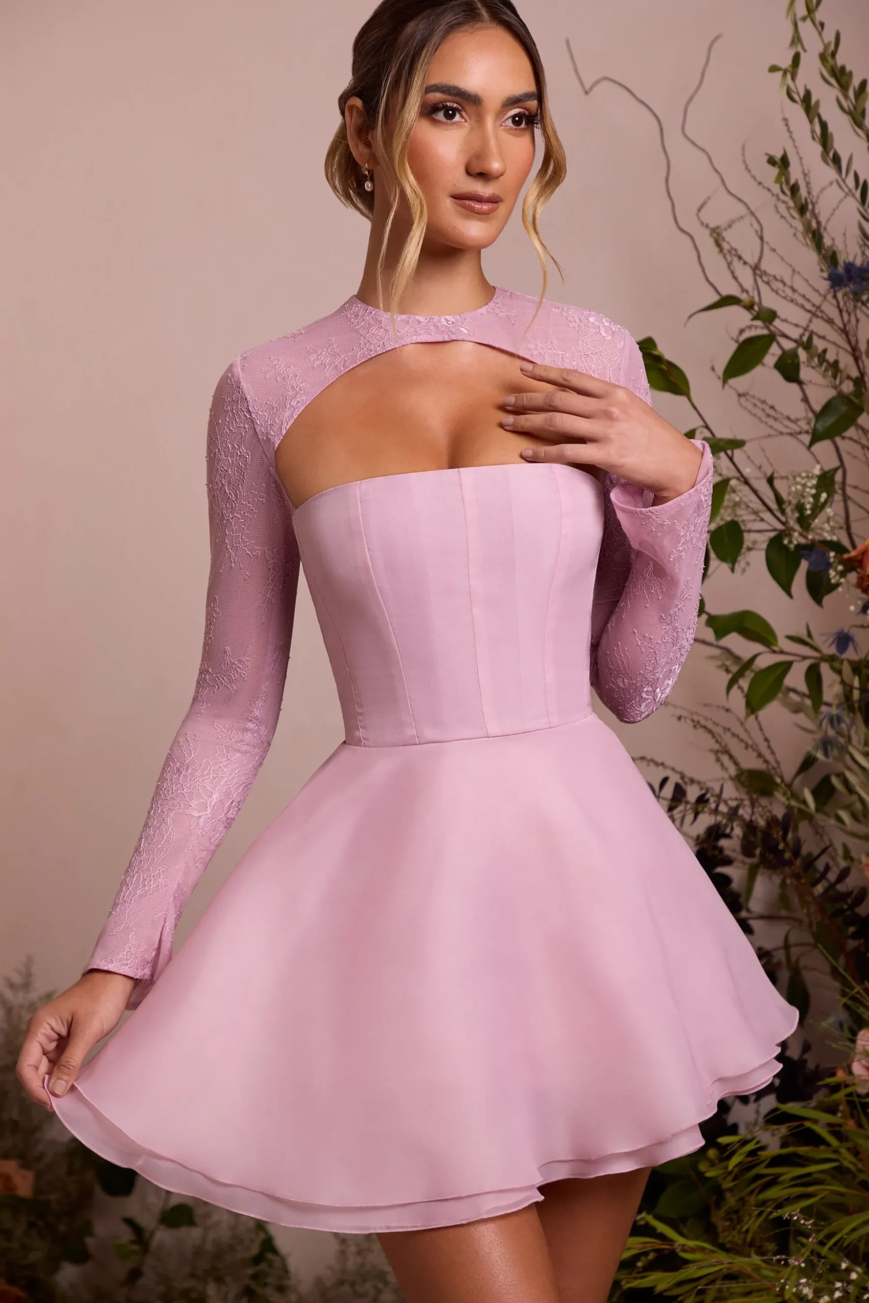 Oh Polly Party Dresses | Birthday^Long Sleeve Tulle Skirt Mini Dress in Dusty Pink DustyPink