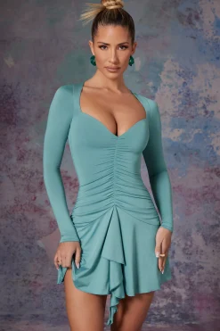 Oh Polly Women'S Clothing Sale - $65 And Under | Women'S Clothing Sale - $40 And Under^Long Sleeve Waterfall Skirt Mini Dress in Light Teal LightTeal