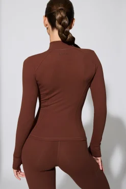 Oh Polly Matching Sets | Tops^Long Sleeve Zip Up Jacket in Chocolate