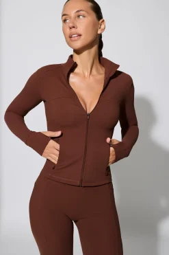 Oh Polly Matching Sets | Tops^Long Sleeve Zip Up Jacket in Chocolate