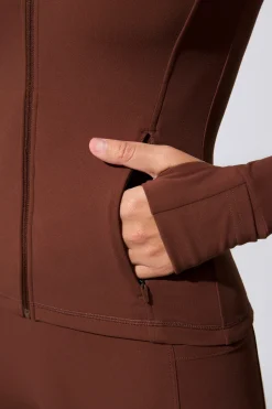 Oh Polly Matching Sets | Tops^Long Sleeve Zip Up Jacket in Chocolate