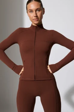 Oh Polly Matching Sets | Tops^Long Sleeve Zip Up Jacket in Chocolate