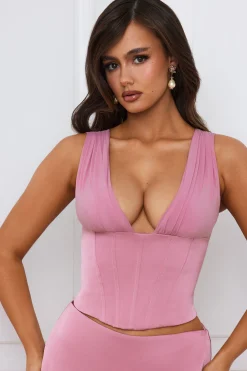 Oh Polly Co-Ords | Tops^Longline Lace-Up Corset Top in Mauve