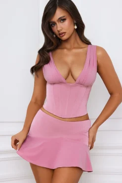 Oh Polly Co-Ords | Tops^Longline Lace-Up Corset Top in Mauve