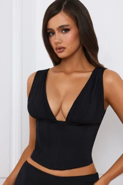 Oh Polly Co-Ords | Tops^Longline Lace-Up Corset Top in Black