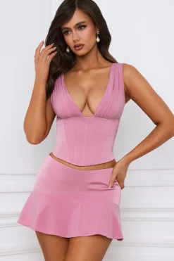 Oh Polly Co-Ords | Tops^Longline Lace-Up Corset Top in Mauve