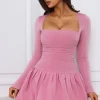 Oh Polly Party Dresses | Birthday^Long-Sleeve Bubble Hem Mini Dress in Mauve