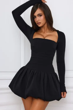 Oh Polly Party Dresses | Holiday Party Dresses & Outfits^Long-Sleeve Bubble Hem Mini Dress in Black
