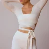 Oh Polly Tops | Tops^Long-Sleeve Wrap Crop Top in Soft White SoftWhite