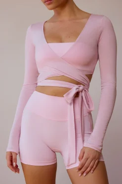 Oh Polly Tops | Tops^Long-Sleeve Wrap Crop Top in Soft Pink SoftPink