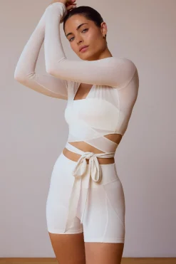 Oh Polly Tops | Tops^Long-Sleeve Wrap Crop Top in Soft White SoftWhite