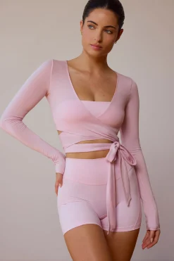 Oh Polly Tops | Tops^Long-Sleeve Wrap Crop Top in Soft Pink SoftPink