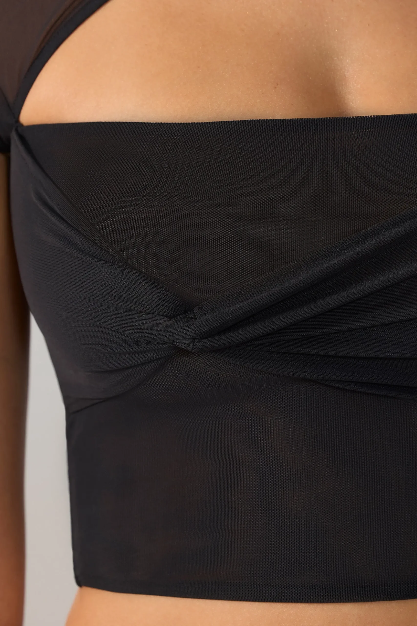 Oh Polly Tops | Fall Outfits^Mesh Cap Sleeve Cut Out Crop Top in Black