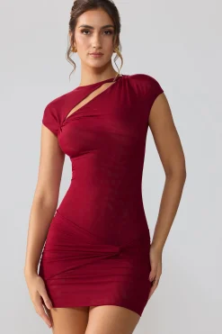 Oh Polly Fall Outfits^Mesh Cap Sleeve Cut Out Mini Dress in Ruby