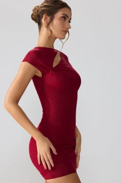 Oh Polly Fall Outfits^Mesh Cap Sleeve Cut Out Mini Dress in Ruby