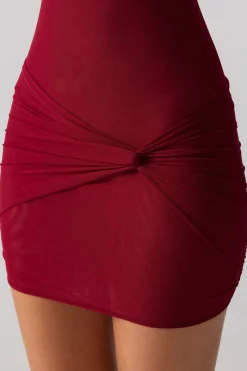 Oh Polly Fall Outfits^Mesh Cap Sleeve Cut Out Mini Dress in Ruby