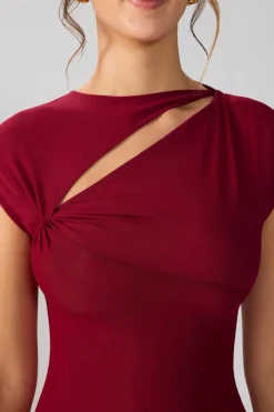 Oh Polly Fall Outfits^Mesh Cap Sleeve Cut Out Mini Dress in Ruby