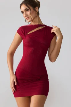 Oh Polly Fall Outfits^Mesh Cap Sleeve Cut Out Mini Dress in Ruby