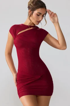 Oh Polly Fall Outfits^Mesh Cap Sleeve Cut Out Mini Dress in Ruby