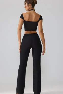 Oh Polly Bottoms | Fall Outfits^Mesh Mid Rise Twist Overlay Flare Trousers in Black