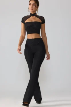 Oh Polly Bottoms | Fall Outfits^Mesh Mid Rise Twist Overlay Flare Trousers in Black