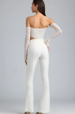 Oh Polly Women'S Clothing Sale - $65 And Under^Metallic Belted Mid-Rise Flared Trousers in Ivory