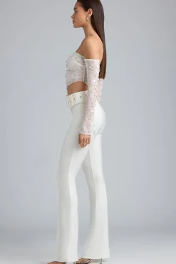 Oh Polly Women'S Clothing Sale - $65 And Under^Metallic Belted Mid-Rise Flared Trousers in Ivory