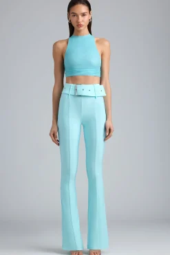 Oh Polly Women'S Clothing Sale - $65 And Under | Women'S Clothing Sale - $40 And Under^Metallic Belted Mid-Rise Flared Trousers in Ice Blue IceBlue