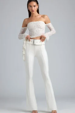 Oh Polly Women'S Clothing Sale - $65 And Under^Metallic Belted Mid-Rise Flared Trousers in Ivory