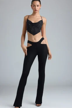Oh Polly Women'S Clothing Sale - $65 And Under | Women'S Clothing Sale - $40 And Under^Metallic Cut-Out Low-Rise Flared Trousers in Black