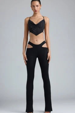 Oh Polly Women'S Clothing Sale - $65 And Under | Women'S Clothing Sale - $40 And Under^Metallic Cut-Out Low-Rise Flared Trousers in Black
