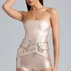 Oh Polly Women'S Clothing Sale - $65 And Under^Metallic Denim Belted Corset Playsuit in Champagne