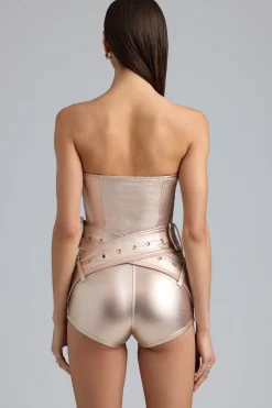 Oh Polly Women'S Clothing Sale - $65 And Under^Metallic Denim Belted Corset Playsuit in Champagne