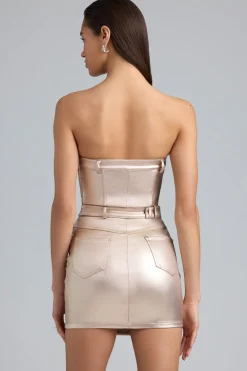 Oh Polly Women'S Clothing Sale - $65 And Under^Metallic Denim Belted Strapless Mini Dress in Champagne