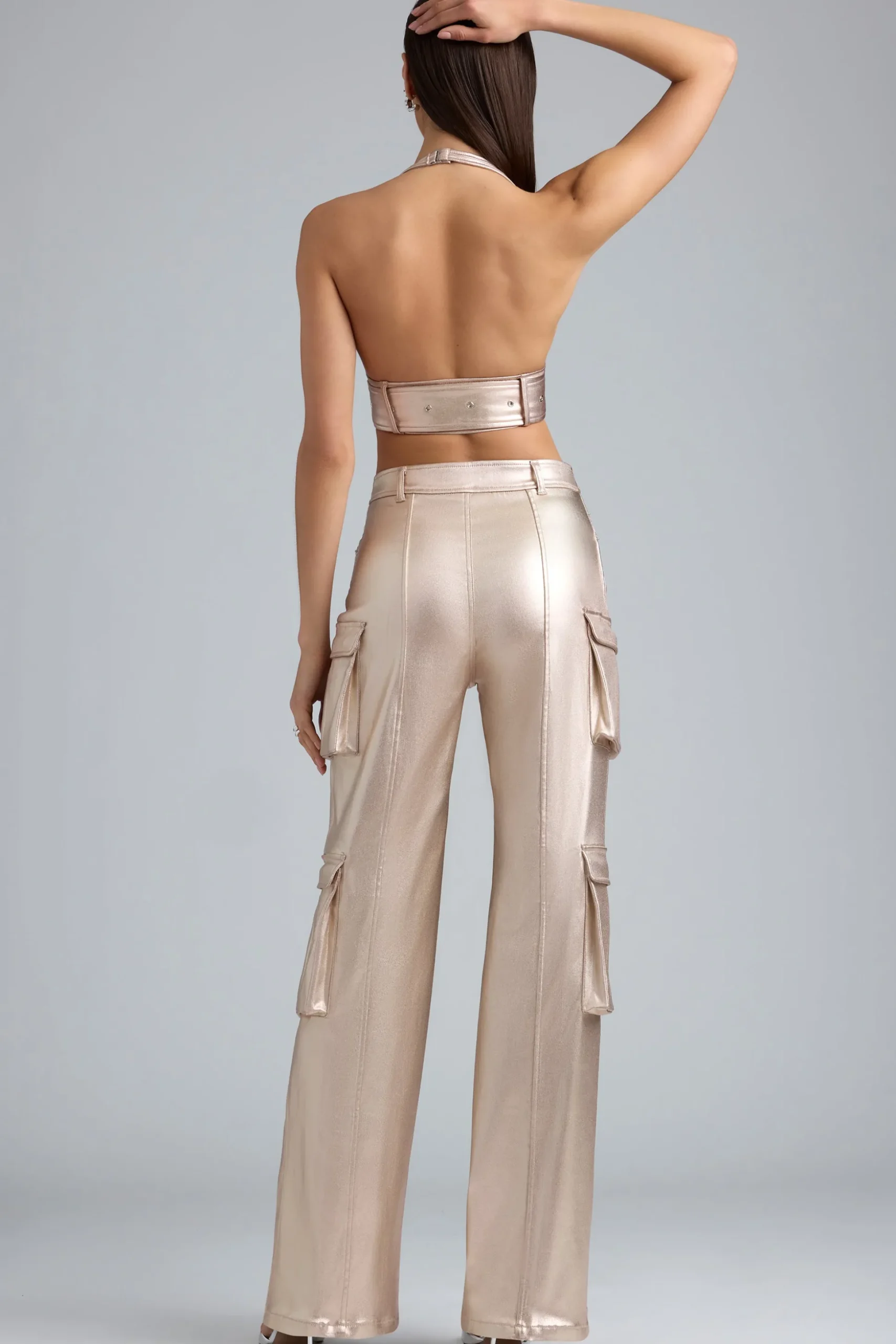 Oh Polly Women'S Clothing Sale - $65 And Under^Metallic Denim Cargo Trousers in Champagne