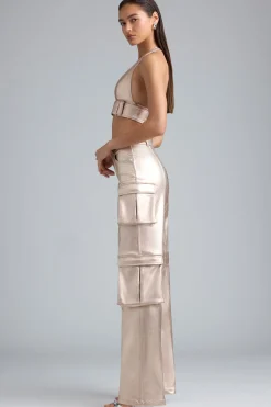 Oh Polly Women'S Clothing Sale - $65 And Under^Metallic Denim Cargo Trousers in Champagne