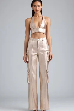 Oh Polly Women'S Clothing Sale - $65 And Under^Metallic Denim Cargo Trousers in Champagne